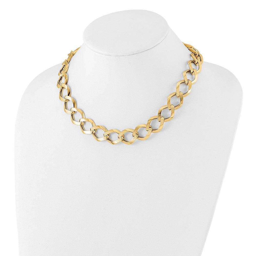 14K Yellow Gold Polished Brushed Hollow Fancy Link Chain Necklace