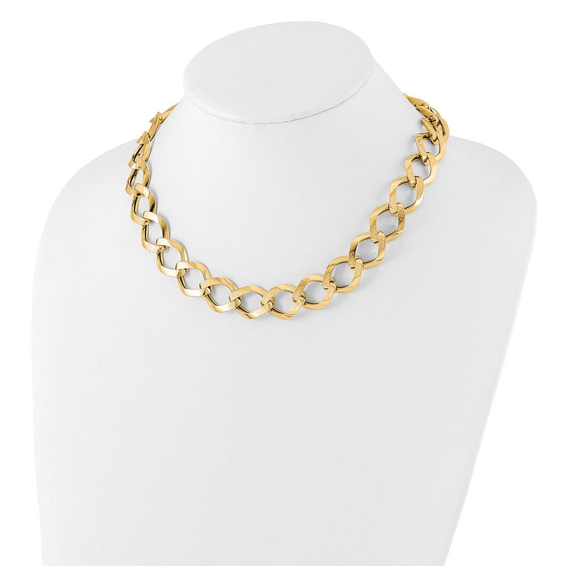 14K Yellow Gold Polished Brushed Hollow Fancy Link Chain Necklace