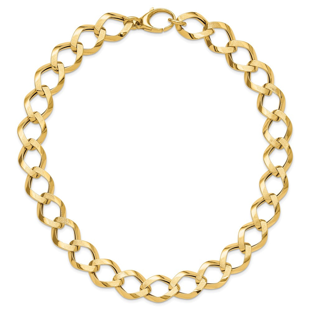 14K Yellow Gold Polished Brushed Hollow Fancy Link Chain Necklace