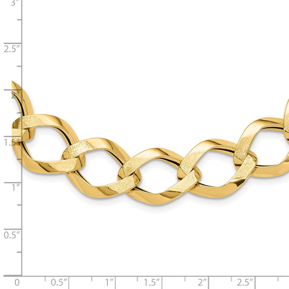 14K Yellow Gold Polished Brushed Hollow Fancy Link Chain Necklace