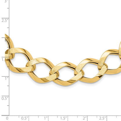 14K Yellow Gold Polished Brushed Hollow Fancy Link Chain Necklace