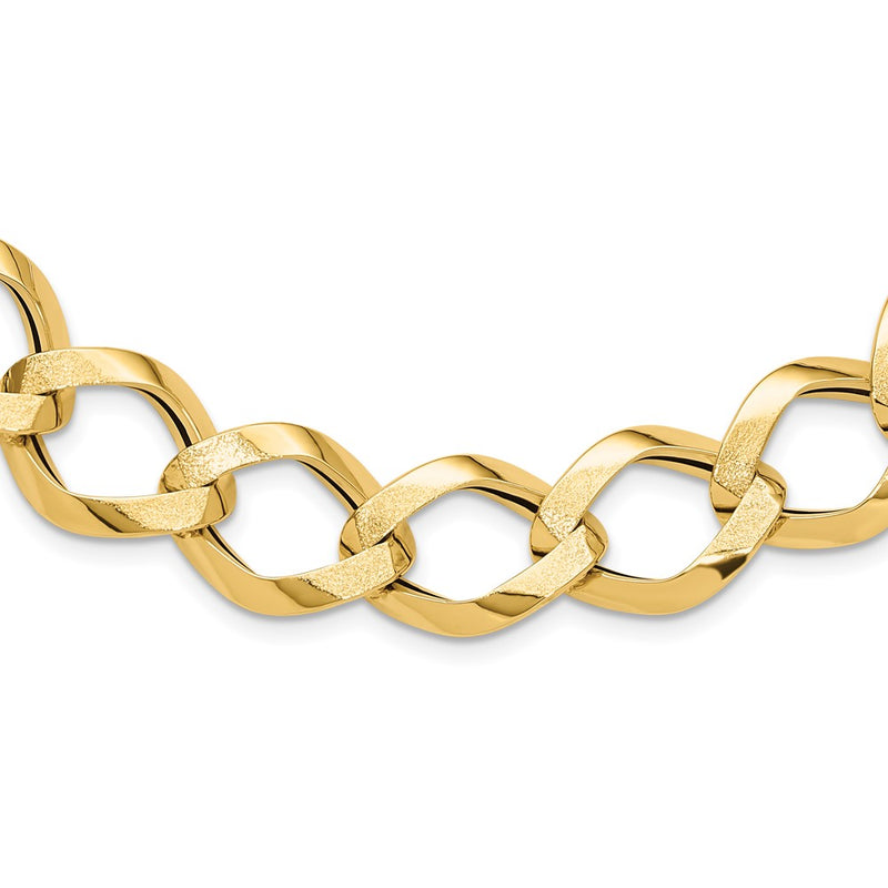 14K Yellow Gold Polished Brushed Hollow Fancy Link Chain Necklace