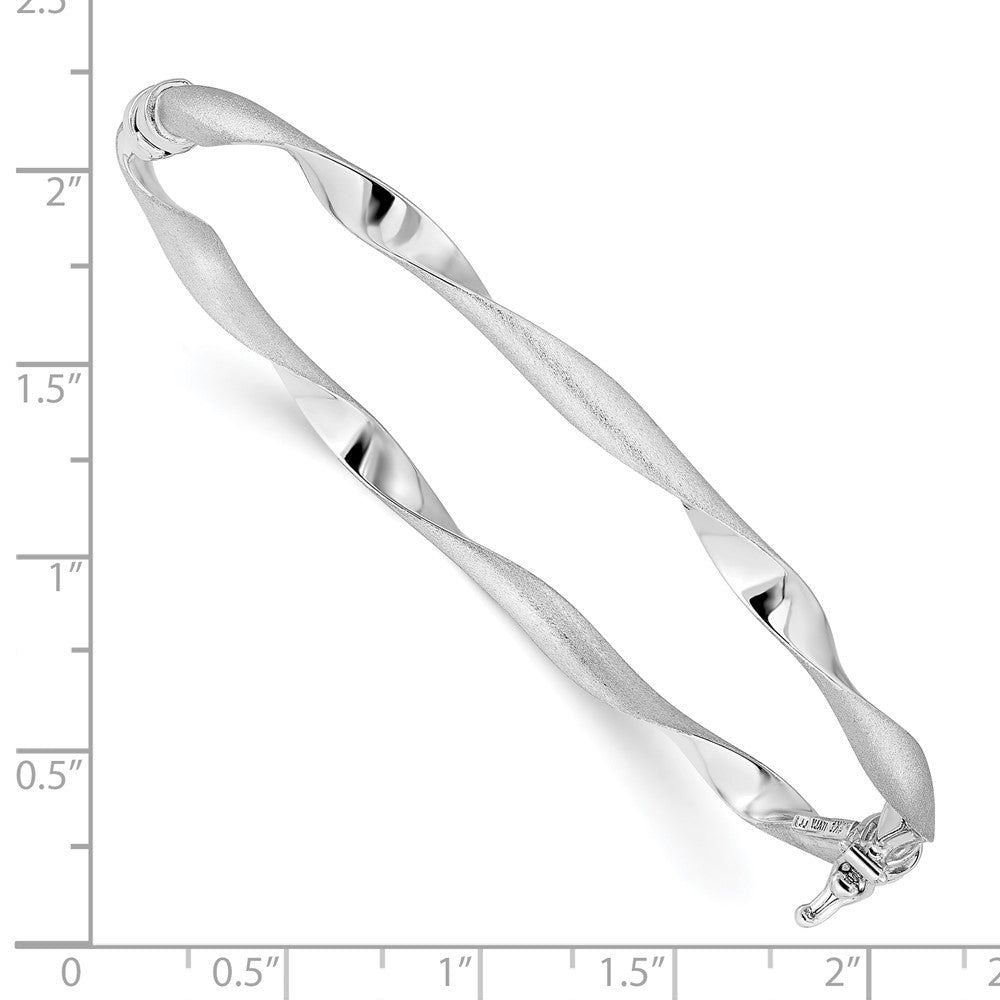 14K White Gold Polished And Brushed Twisted Hinged Bangle