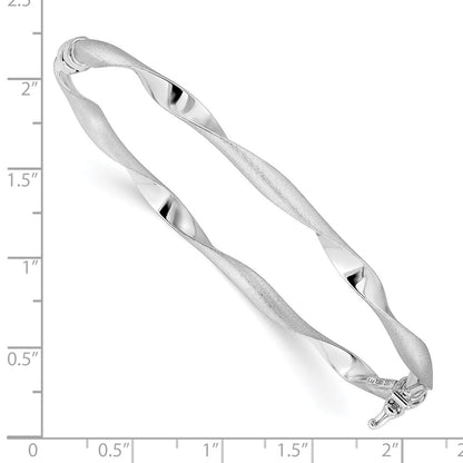 14K White Gold Polished And Brushed Twisted Hinged Bangle