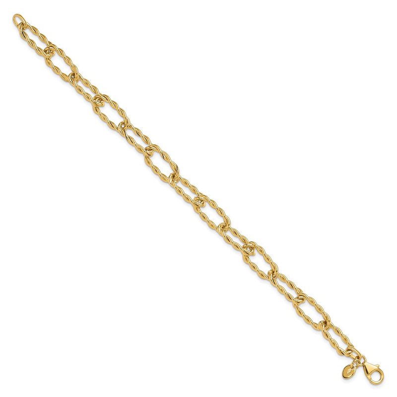 14K Yellow Gold Polished And Textured Twisted Link Bracelet