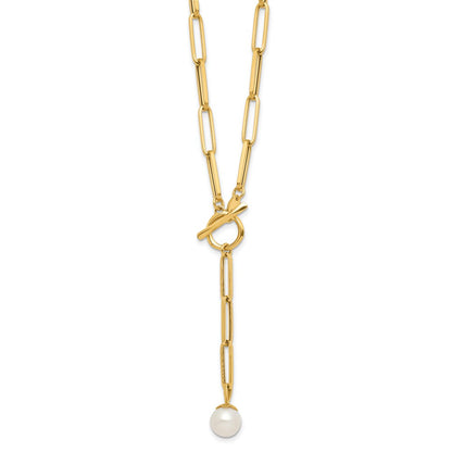 14K Yellow Gold Polished Freshwater Cultured Pearl Fancy Link Toggle Necklace