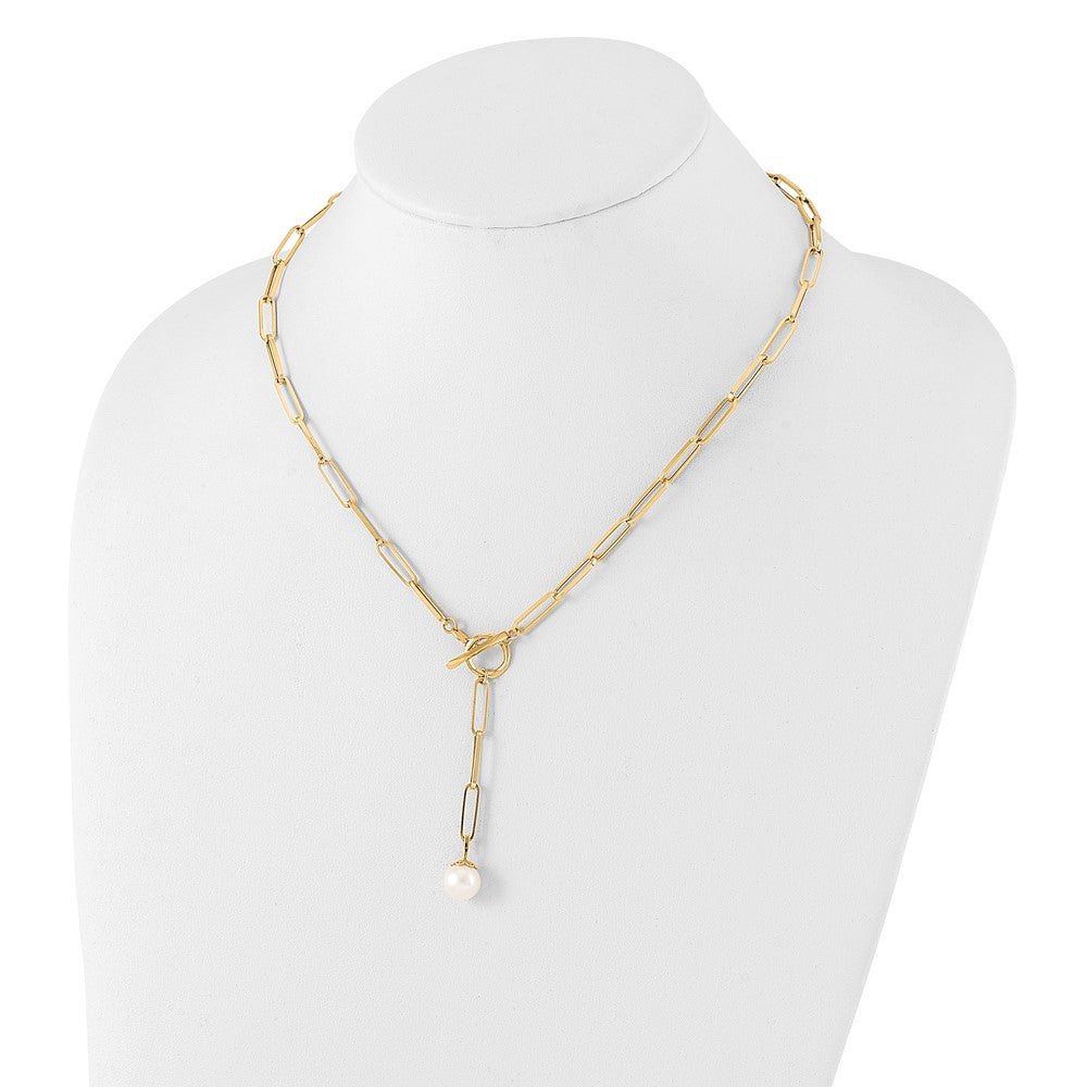14K Yellow Gold Polished Freshwater Cultured Pearl Fancy Link Toggle Necklace