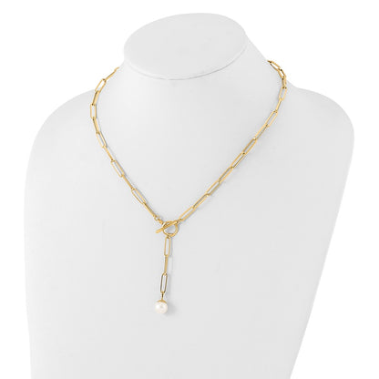 14K Yellow Gold Polished Freshwater Cultured Pearl Fancy Link Toggle Necklace