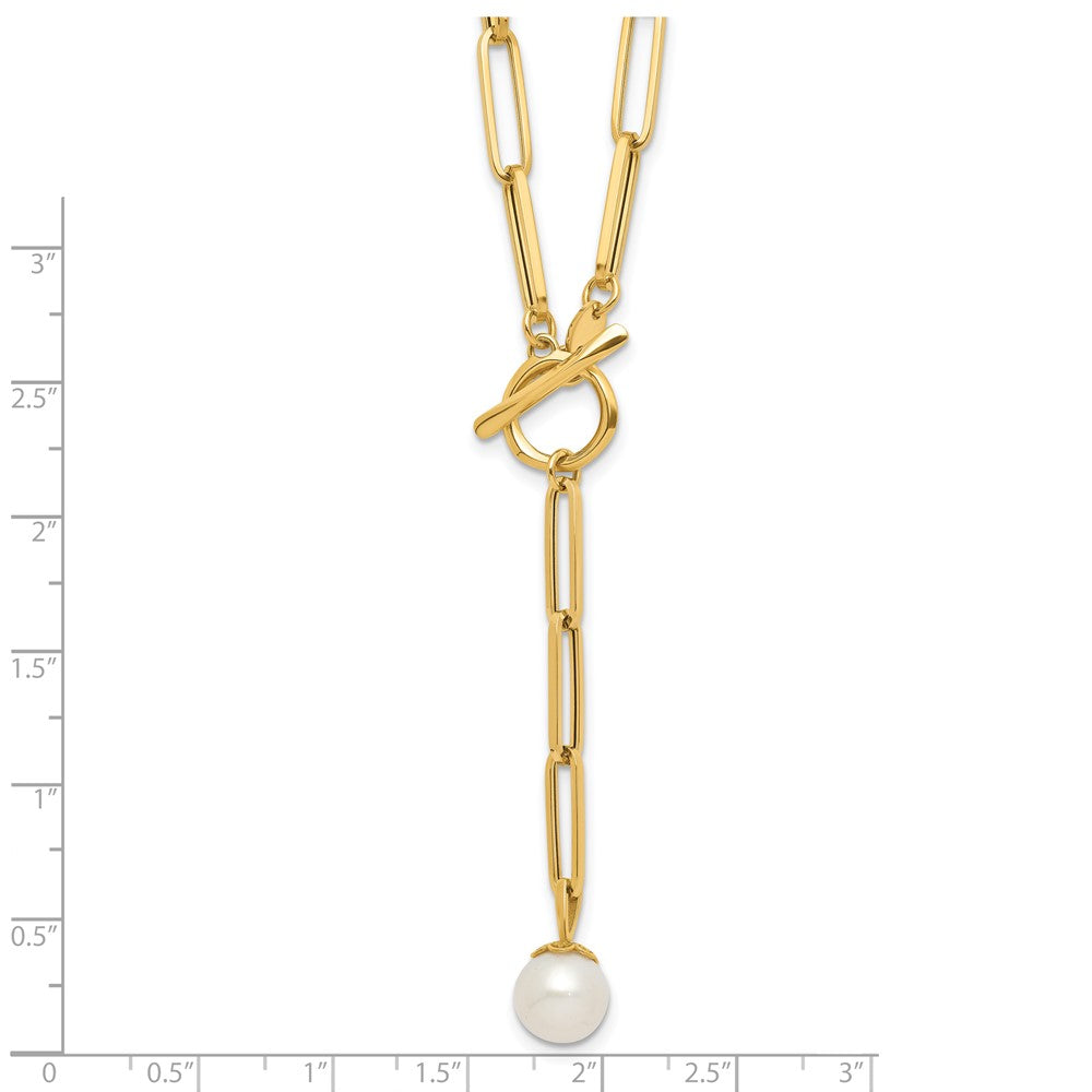 14K Yellow Gold Polished Freshwater Cultured Pearl Fancy Link Toggle Necklace