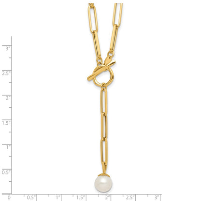 14K Yellow Gold Polished Freshwater Cultured Pearl Fancy Link Toggle Necklace