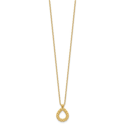 14K Yellow Gold Polished And Textured Teardrop With .5In Ext. Necklace