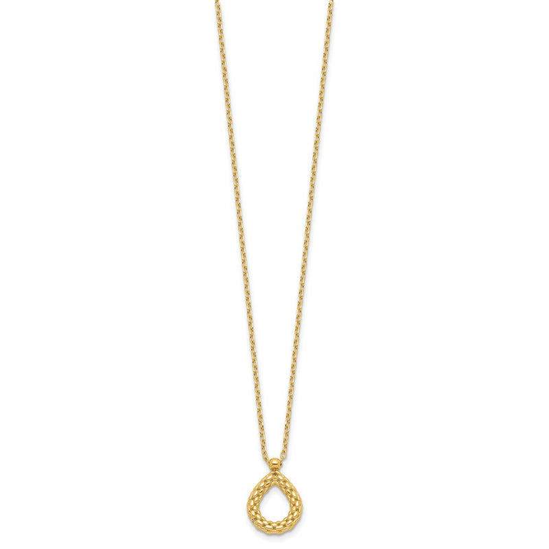 14K Yellow Gold Polished And Textured Teardrop With .5In Ext. Necklace