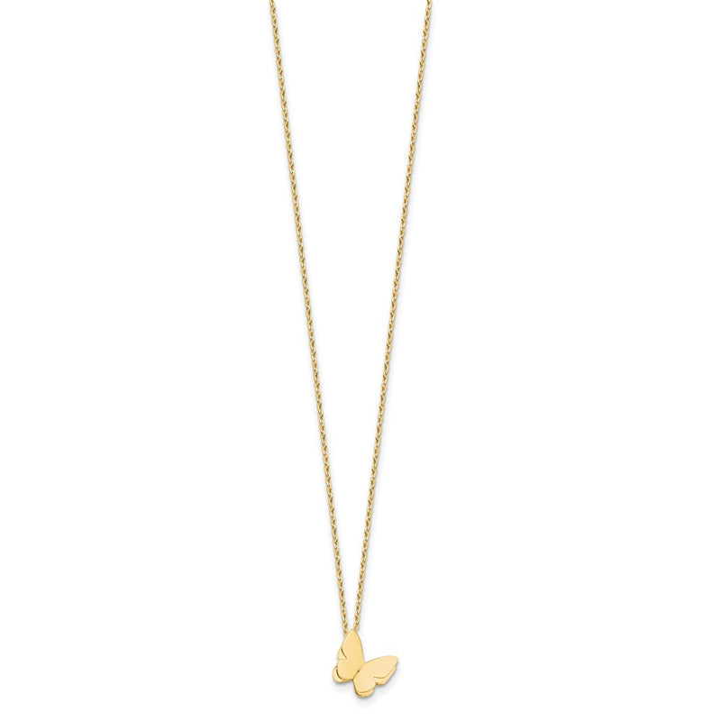 14K Yellow Gold Polished Butterfly Charm With 2In Ext. Necklace