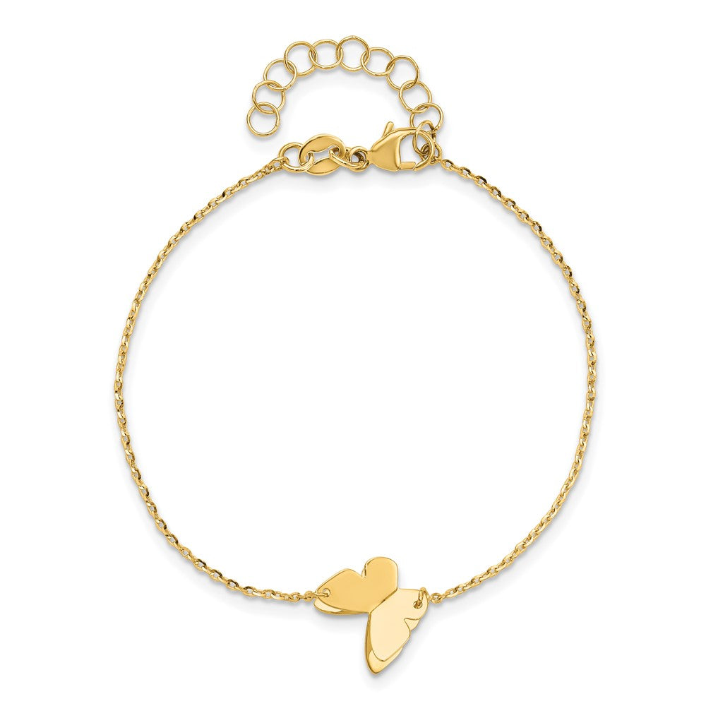 14K Yellow Gold Polished Butterfly Charm With 1In Ext. Bracelet