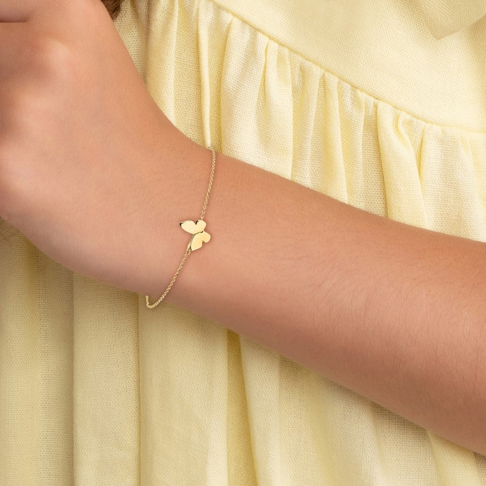 14K Yellow Gold Polished Butterfly Charm With 1In Ext. Bracelet