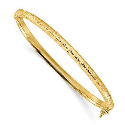 14K Yellow Gold Polished And Diamond Cut Hinged Bangle