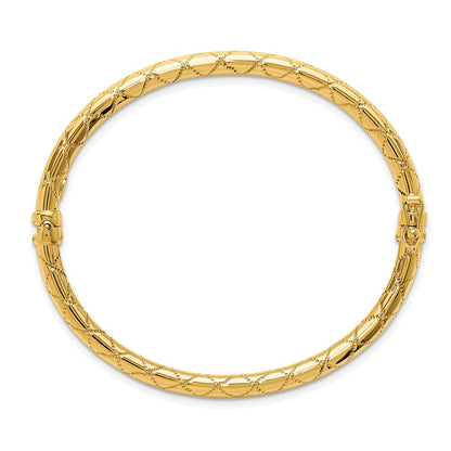 14K Yellow Gold Polished And Textured Hinged Bangle