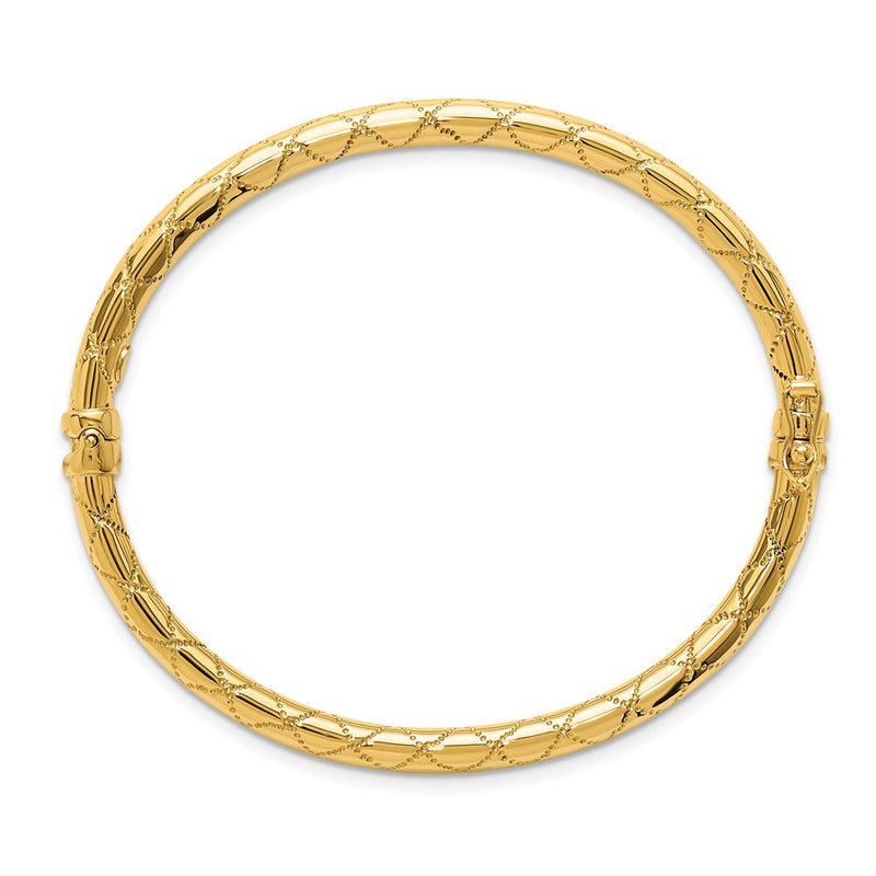 14K Yellow Gold Polished And Textured Hinged Bangle