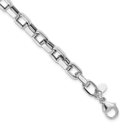 14K White Gold 14Ky Rhodium Polished Fancy Link Bracelet