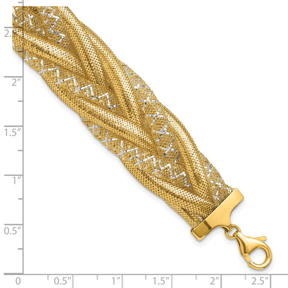 14K Yellow & Rhodium Braided Mesh Stretch Bracelet