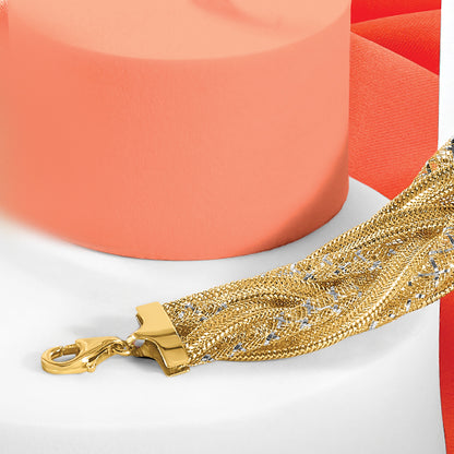 14K Yellow & Rhodium Braided Mesh Stretch Bracelet