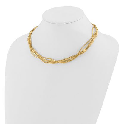 14K Yellow Gold Mesh Diamond Cut 4 Strand Wave Necklace