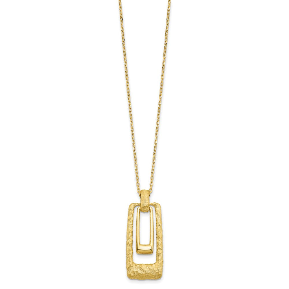 14K Yellow Gold Polished And Satin Rectangle Pendant W/.25In Ext. Necklace