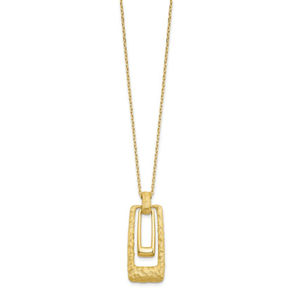 14K Yellow Gold Polished And Satin Rectangle Pendant W/.25In Ext. Necklace