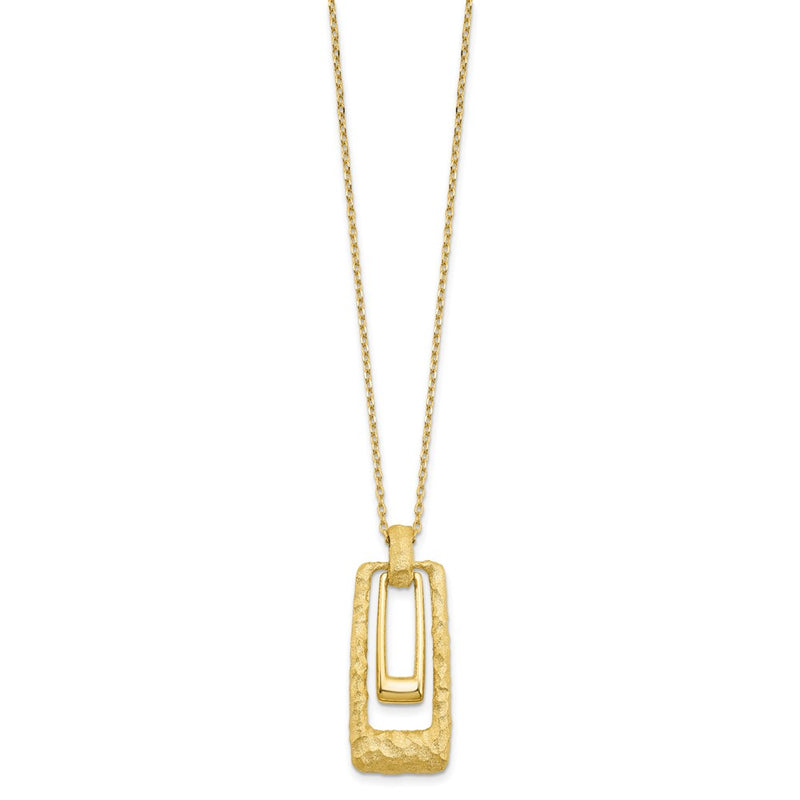 14K Yellow Gold Polished And Satin Rectangle Pendant W/.25In Ext. Necklace