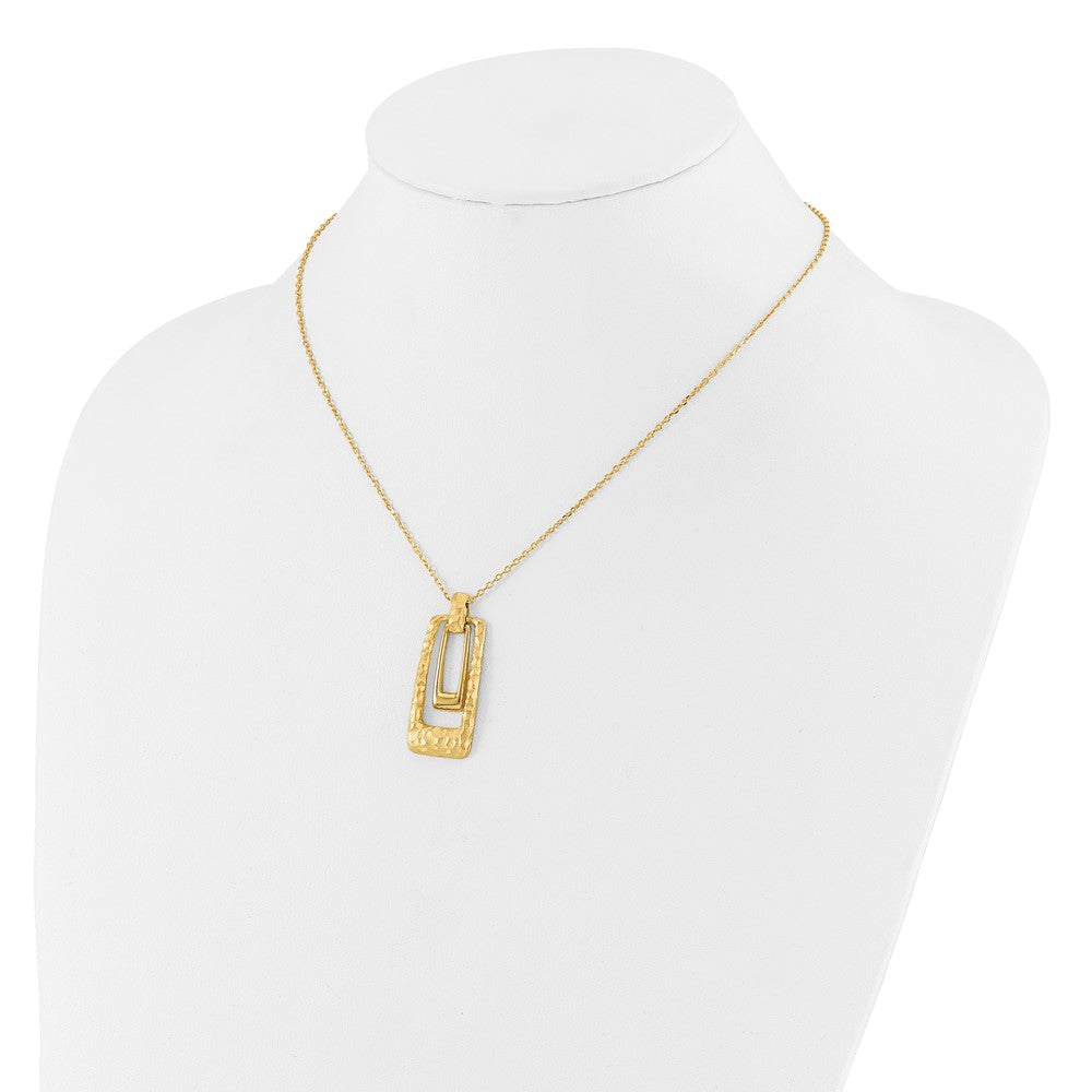 14K Yellow Gold Polished And Satin Rectangle Pendant W/.25In Ext. Necklace