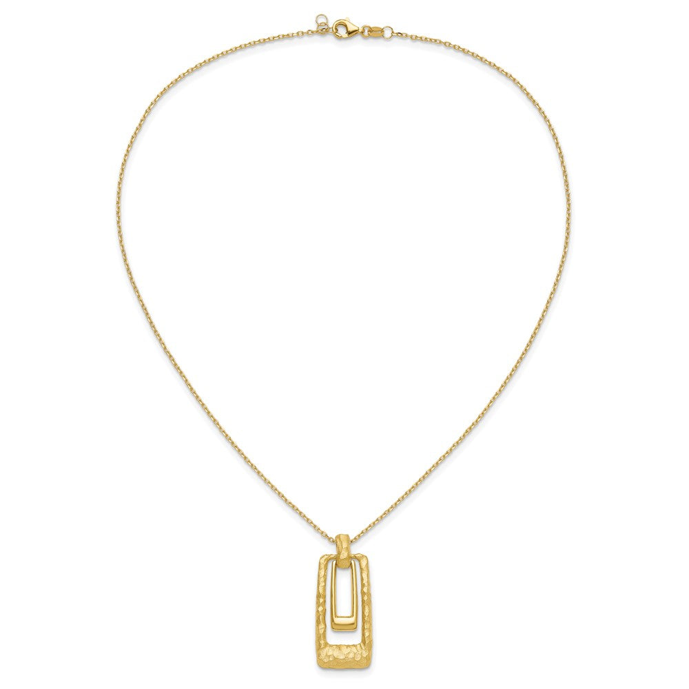 14K Yellow Gold Polished And Satin Rectangle Pendant W/.25In Ext. Necklace
