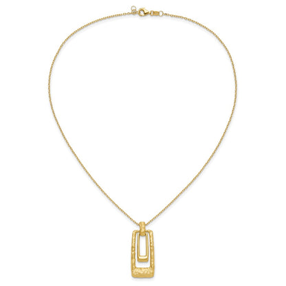 14K Yellow Gold Polished And Satin Rectangle Pendant W/.25In Ext. Necklace