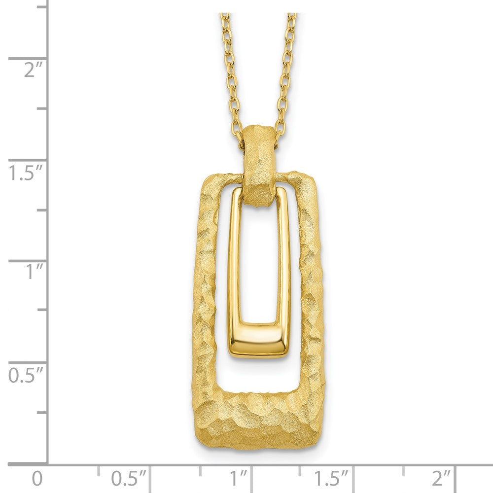 14K Yellow Gold Polished And Satin Rectangle Pendant W/.25In Ext. Necklace