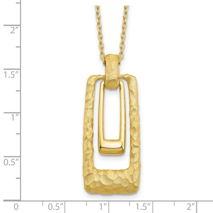 14K Yellow Gold Polished And Satin Rectangle Pendant W/.25In Ext. Necklace