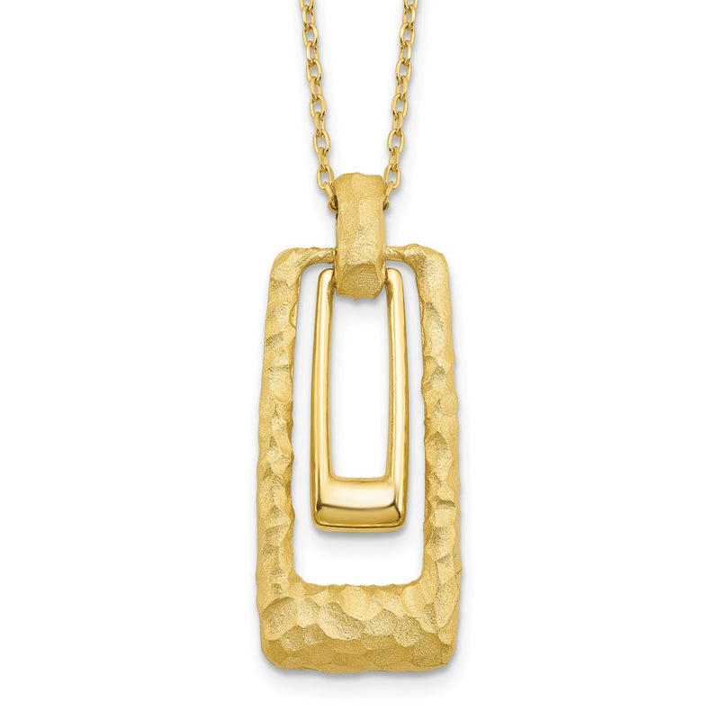 14K Yellow Gold Polished And Satin Rectangle Pendant W/.25In Ext. Necklace