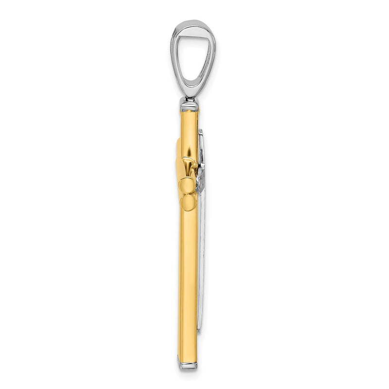 14K Two Tone Polished/Satin/Dia Cut Reversible Cross Pendant