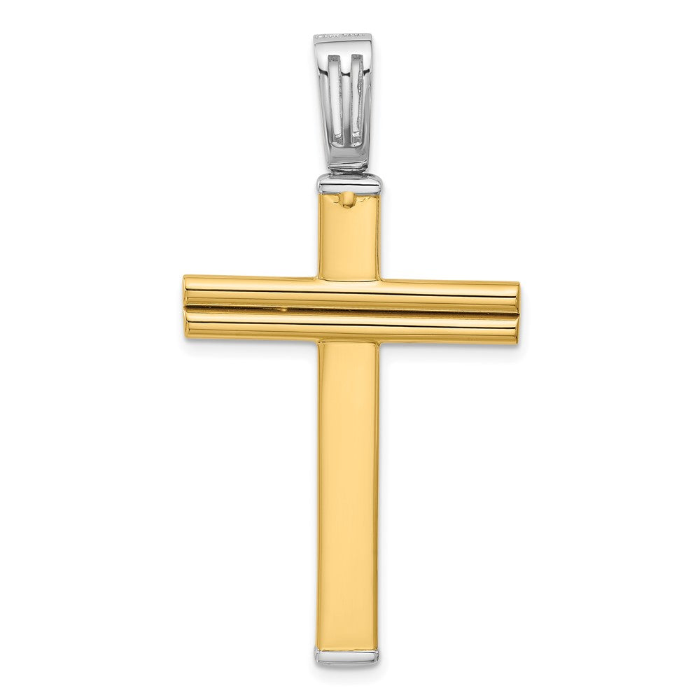 14K Two Tone Polished/Satin/Dia Cut Reversible Cross Pendant