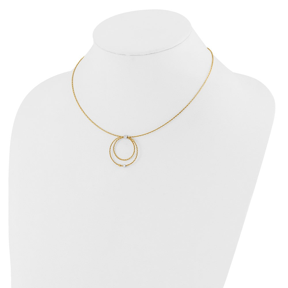 14K Yellow & Rhodium Wht Rhod Polished/Dc Circle Pendant 1In Ext. Necklace
