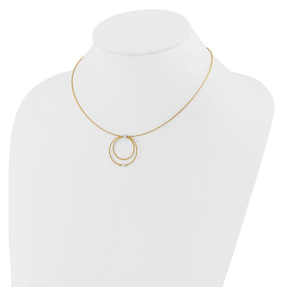 14K Yellow & Rhodium Wht Rhod Polished/Dc Circle Pendant 1In Ext. Necklace