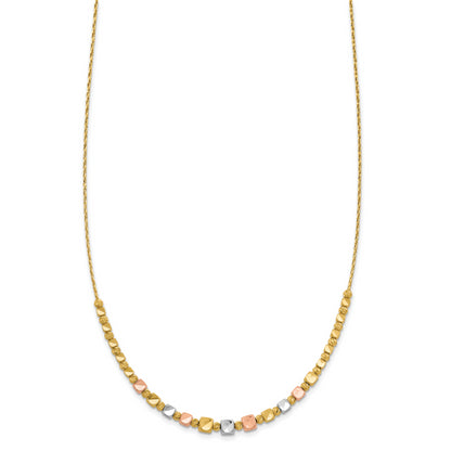 14K Tri Color Polished / Dc Square Beads 1In Ext. Necklace