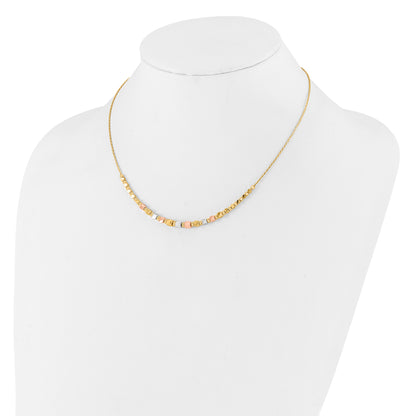 14K Tri Color Polished / Dc Square Beads 1In Ext. Necklace