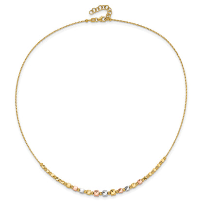 14K Tri Color Polished / Dc Square Beads 1In Ext. Necklace