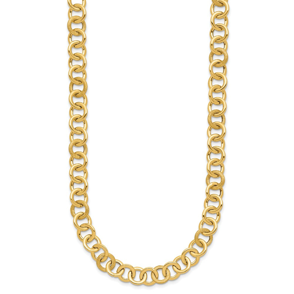 14K Yellow Gold Polished And Satin Fancy Circle Link Chain Necklace