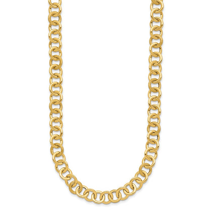 14K Yellow Gold Polished And Satin Fancy Circle Link Chain Necklace