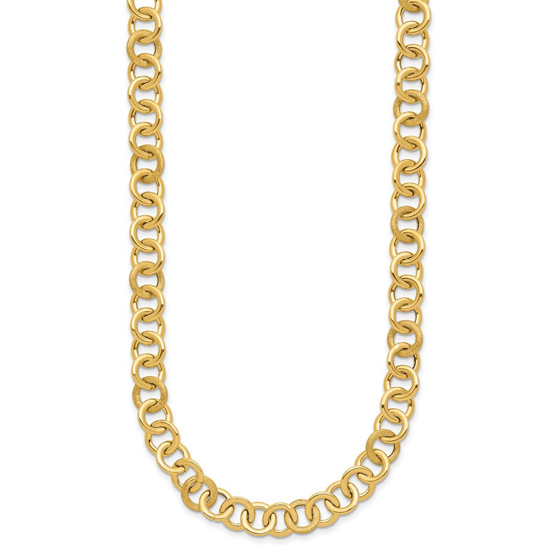 14K Yellow Gold Polished And Satin Fancy Circle Link Chain Necklace