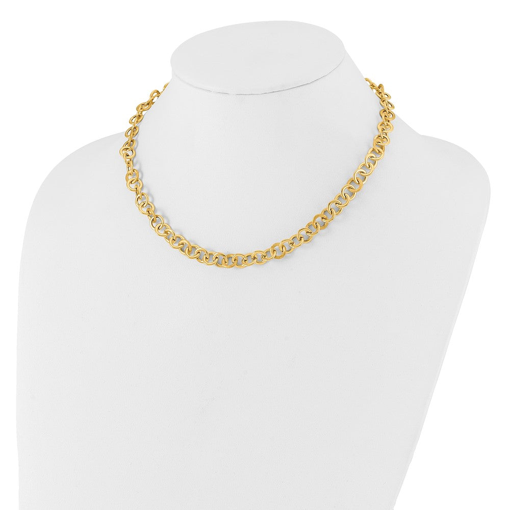 14K Yellow Gold Polished And Satin Fancy Circle Link Chain Necklace