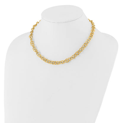 14K Yellow Gold Polished And Satin Fancy Circle Link Chain Necklace