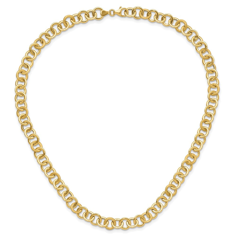 14K Yellow Gold Polished And Satin Fancy Circle Link Chain Necklace