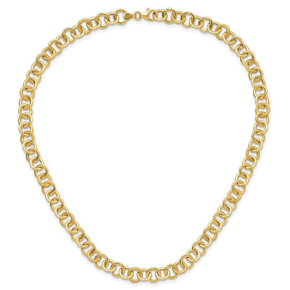 14K Yellow Gold Polished And Satin Fancy Circle Link Chain Necklace