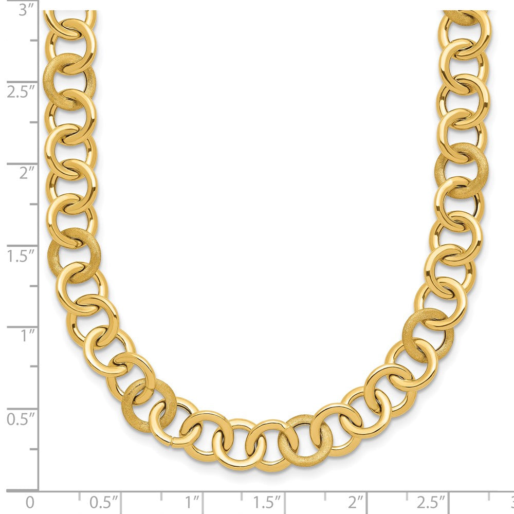 14K Yellow Gold Polished And Satin Fancy Circle Link Chain Necklace